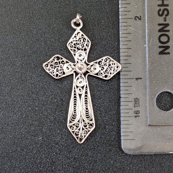 950 Sterling Silver Filigree Cross - Picture 2 of 3
